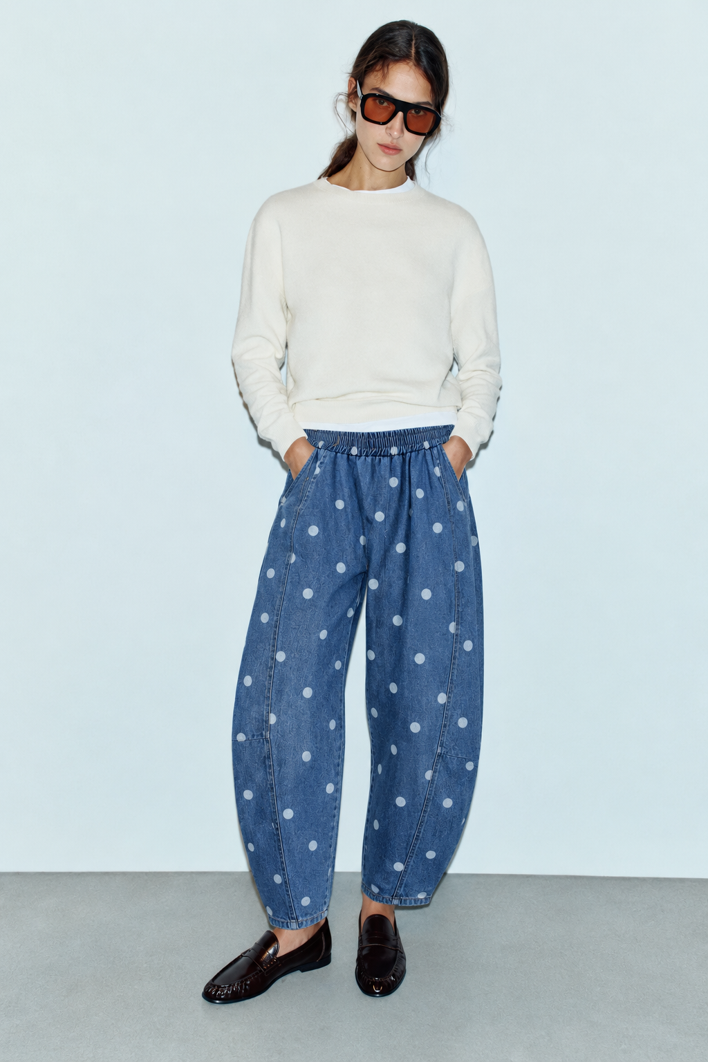 Polka Barrel Denim Pants