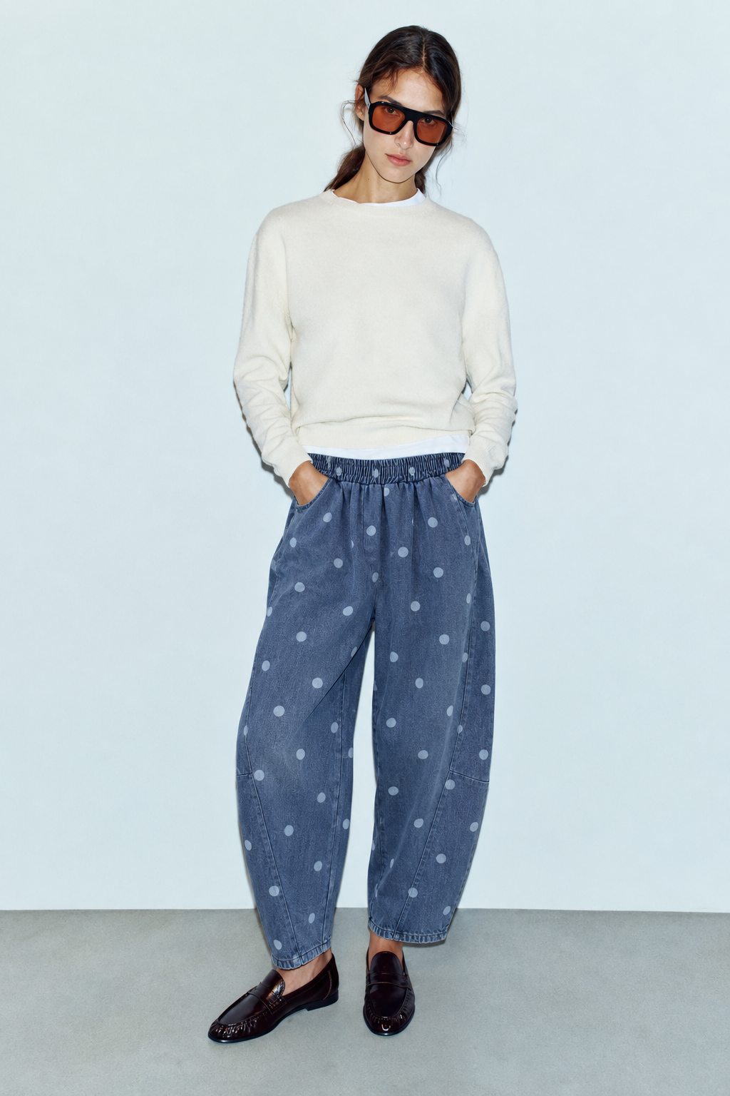 Polka Barrel Denim Pants