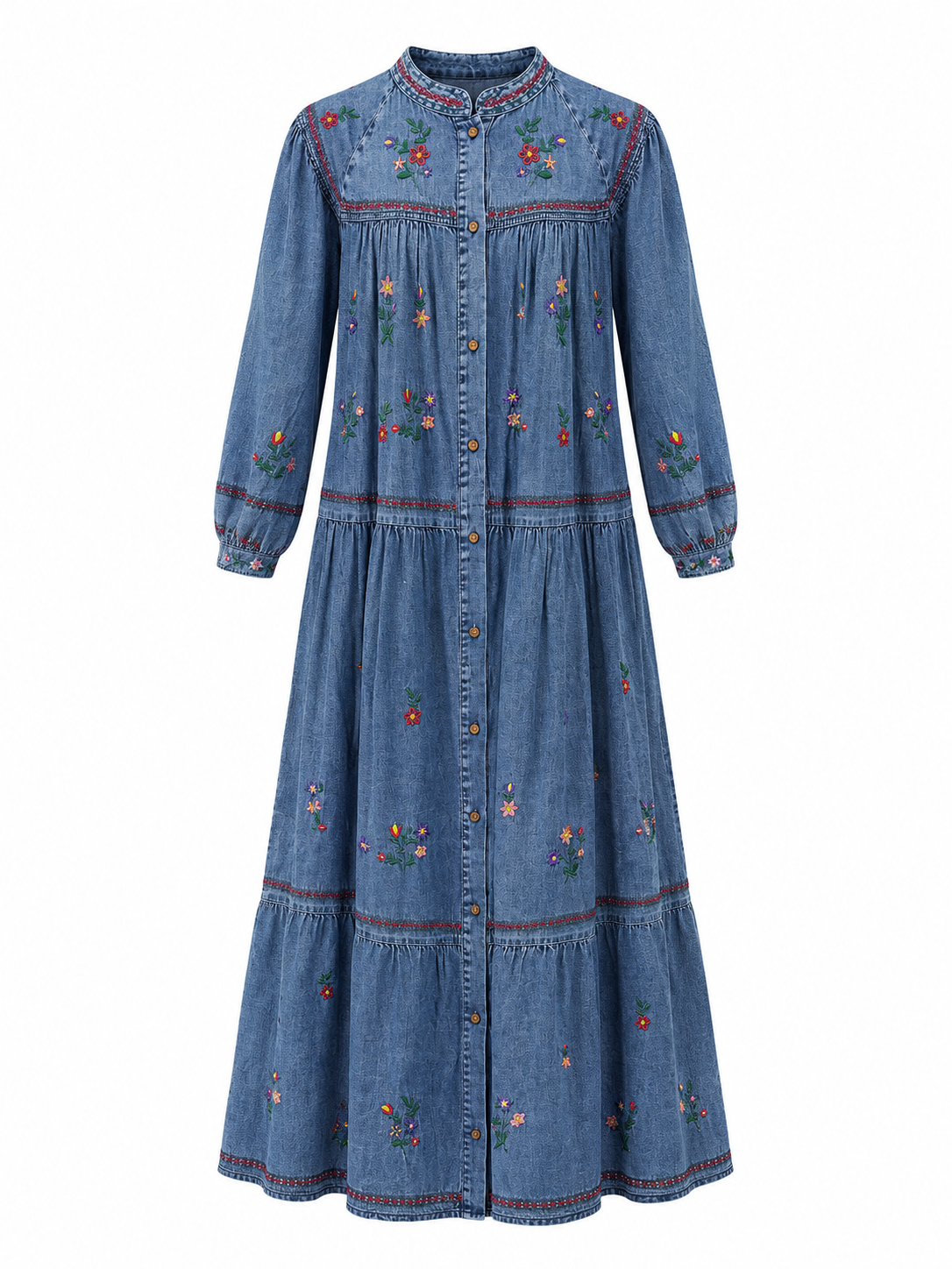 Embroidered Denim Maxi Dress
