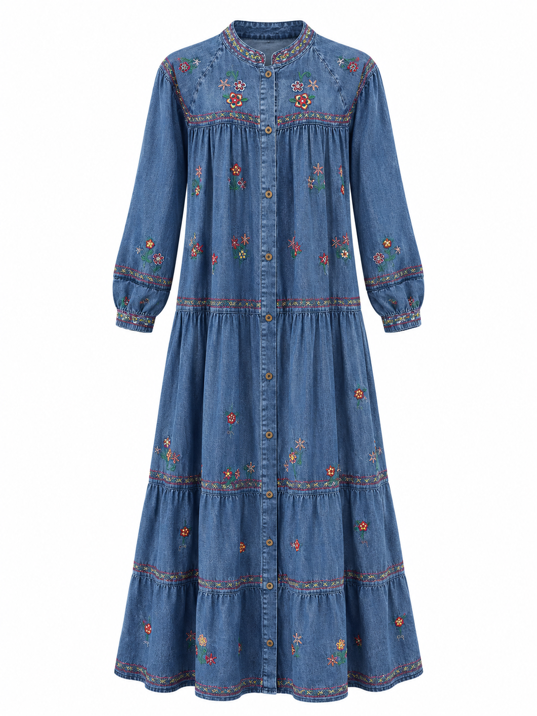 Embroidered Denim Maxi Dress