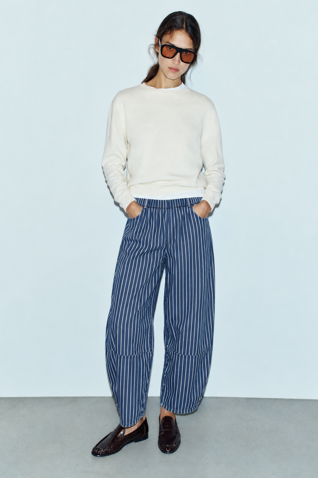 Barrel Denim Striped Pants