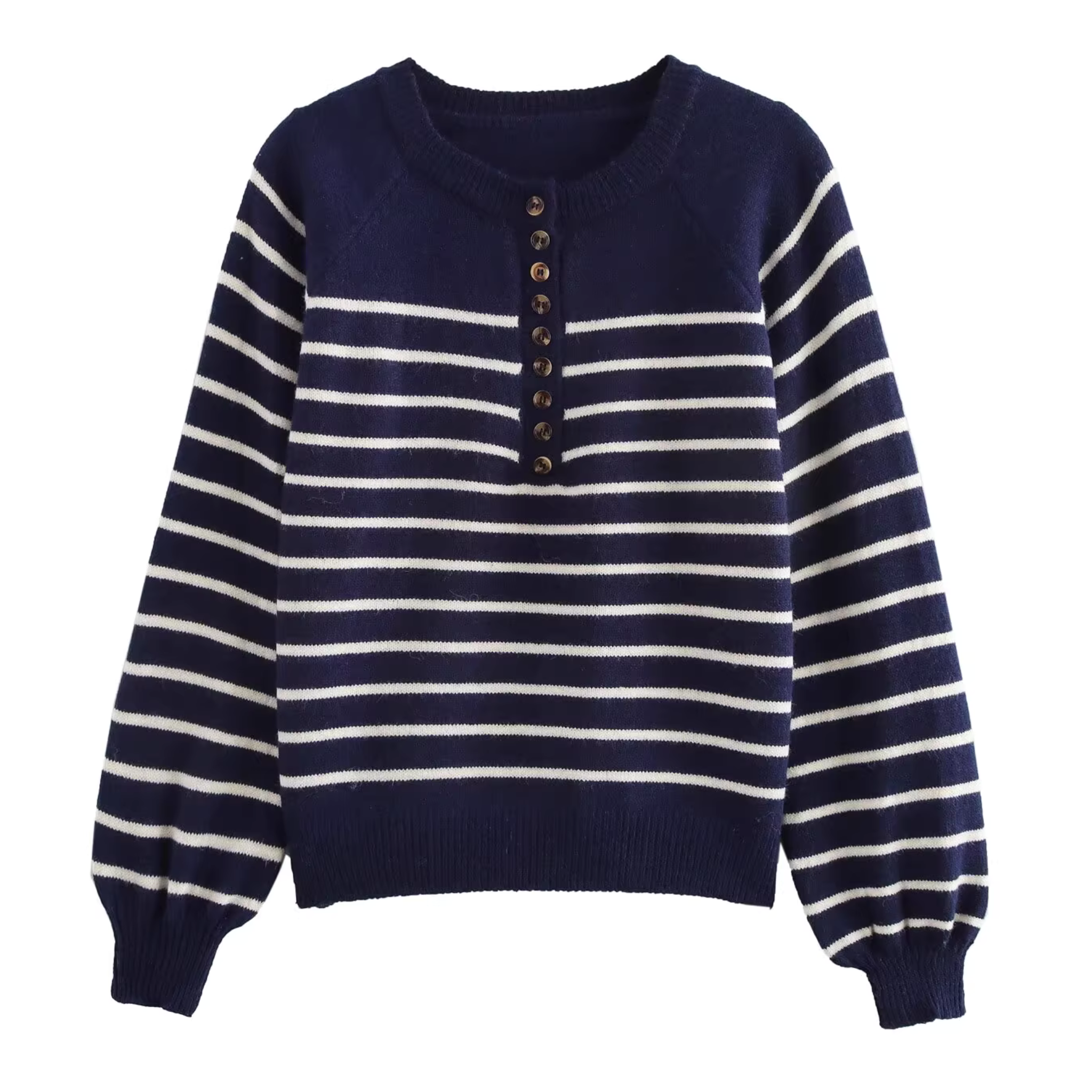 Pre-Order Knit Sweater Button Stripe Long Sleeve