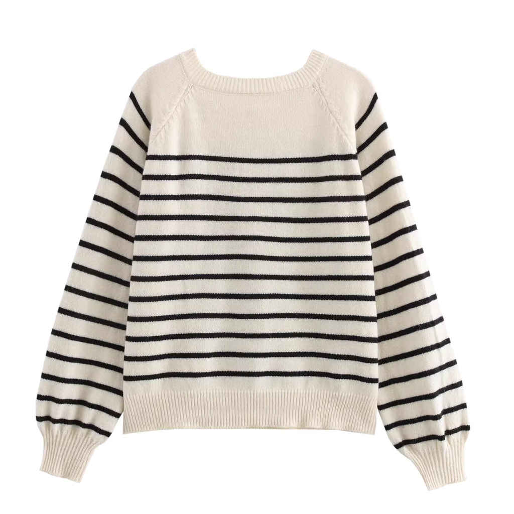 Pre-Order Knit Sweater Button Stripe Long Sleeve
