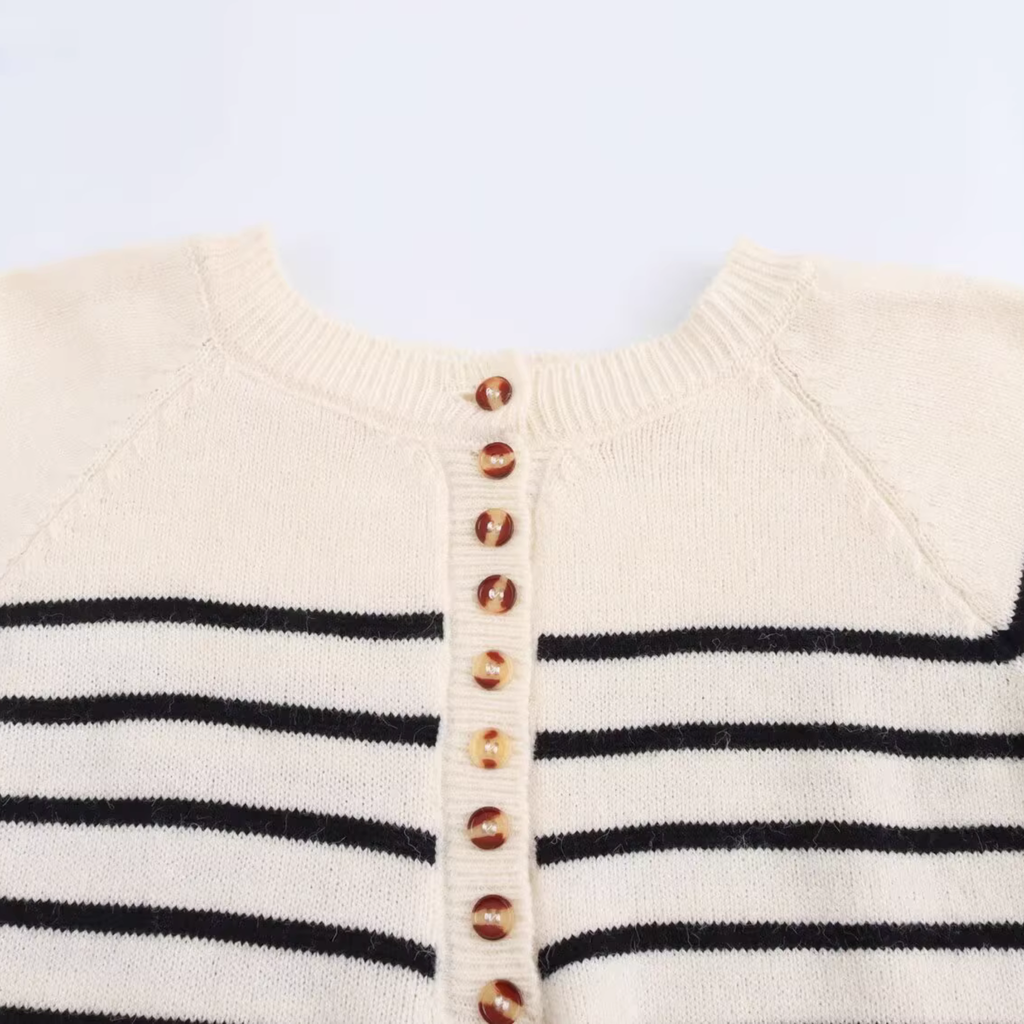 Pre-Order Knit Sweater Button Stripe Long Sleeve