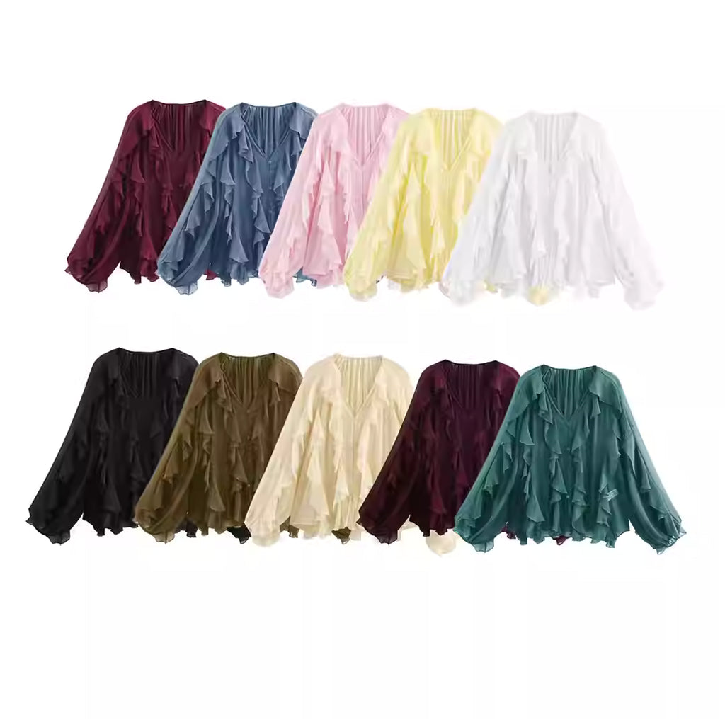 Pre-Order Ruffle Layered V-Neck Long Sleeve
