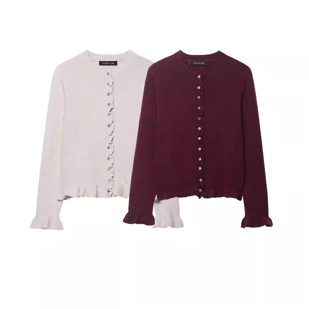 Pre-Order Knit Jacket Button Ruffle